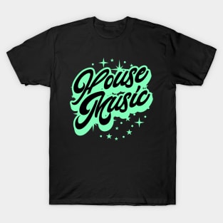 HOUSE MUSIC  - Signature And Stars (black/mint green) T-Shirt